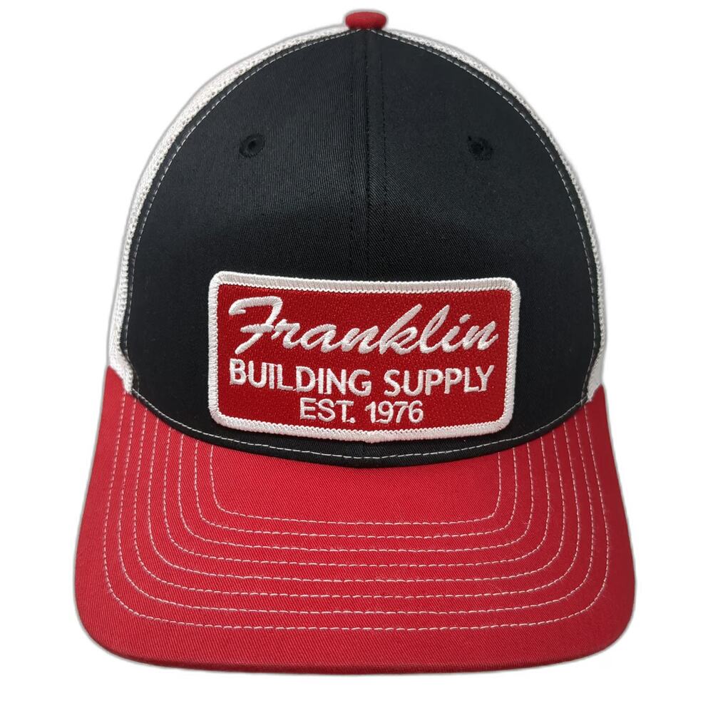 Richardson Trucker Hat Black Red White One Size Franklin Building Supply Mesh